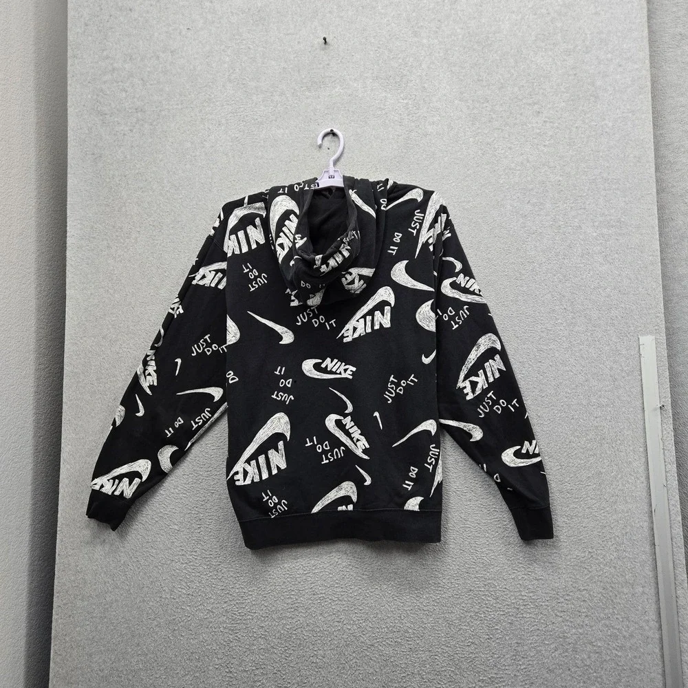 Nike Men Hoodie XXL Black Graphic Fleece AOP Logo Allover Print READ